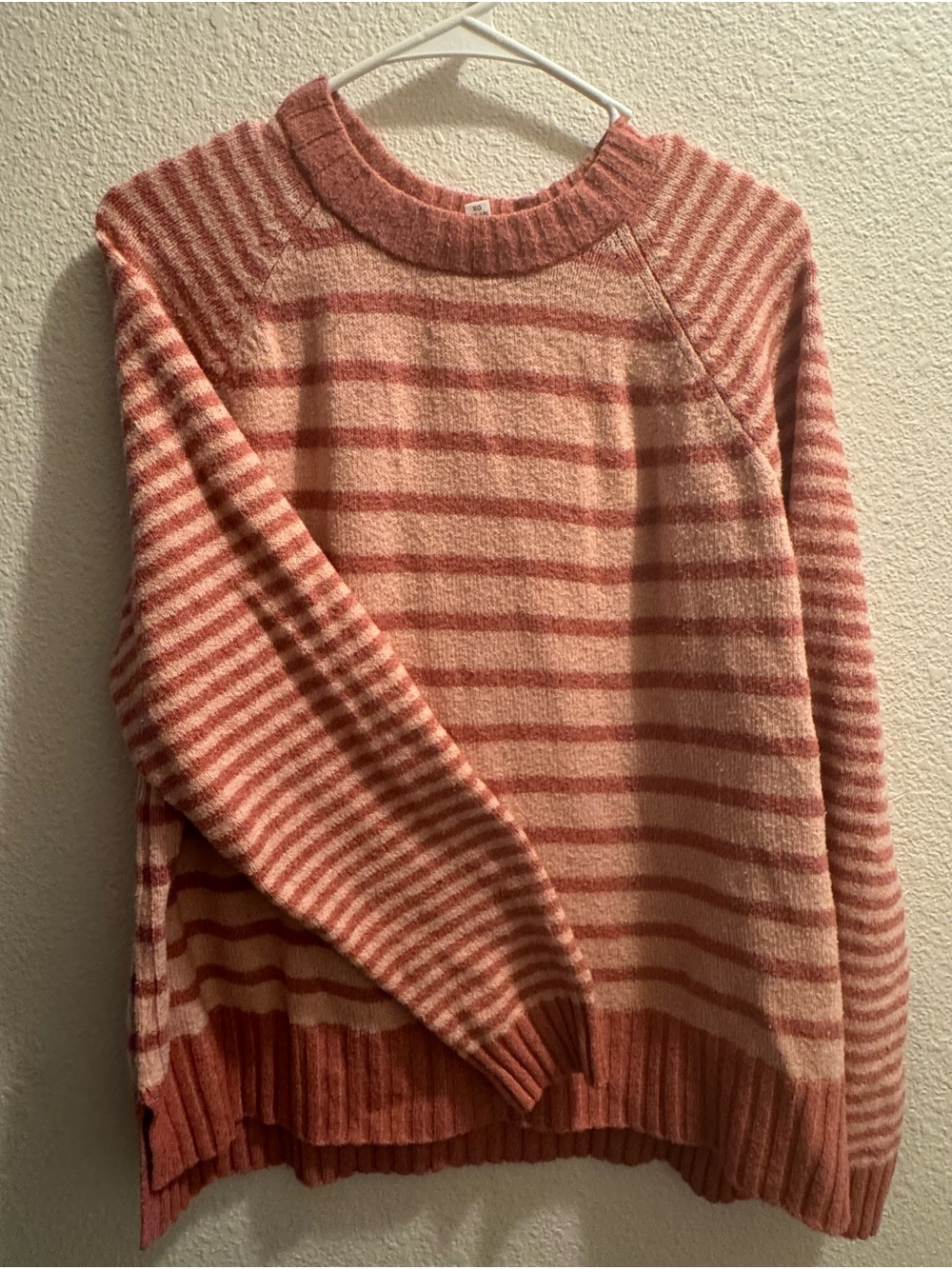 Time and Tru Pink and Cream Striped Crewneck Sweater